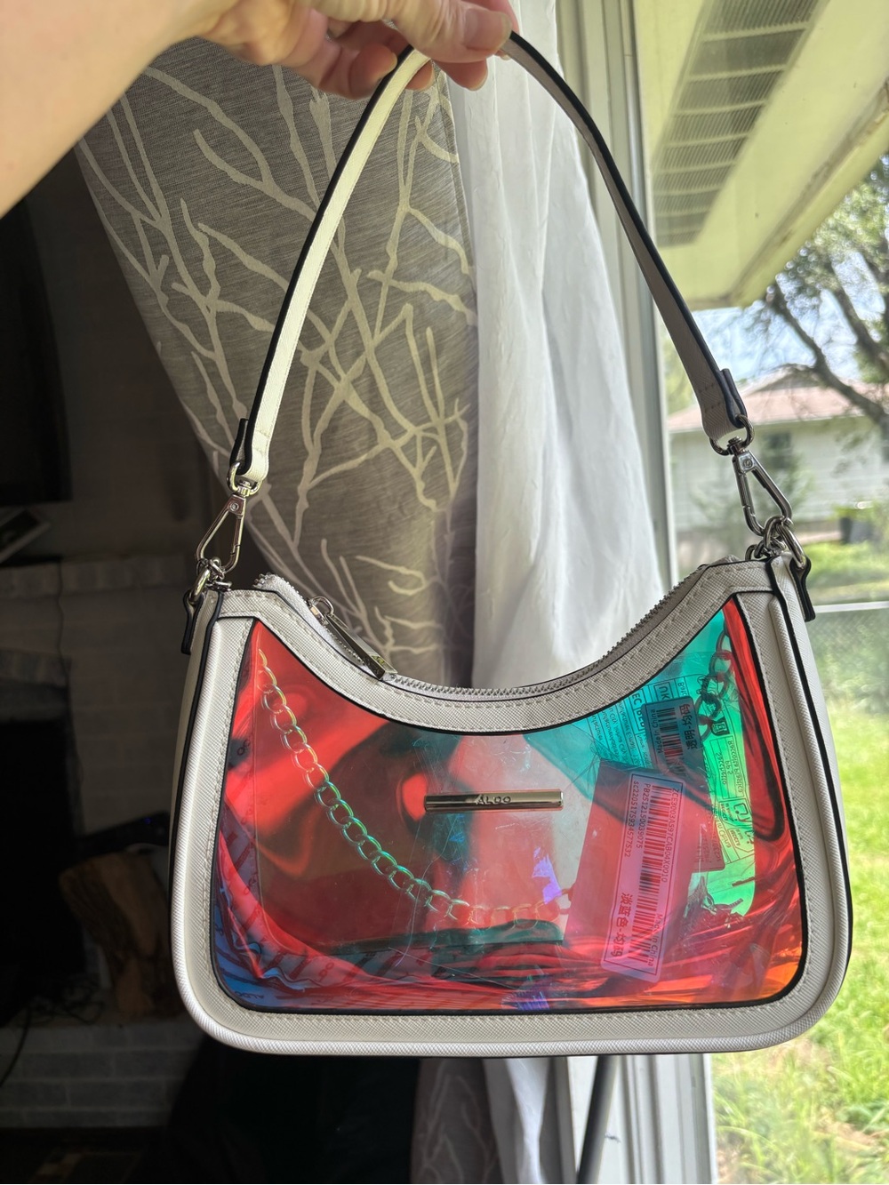 Aldo Holographic Iridescent Shoulder Bag with Silver chain accent